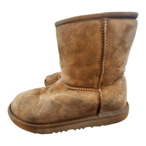 Ugg kids girls short boots sz 5 brown sheepskin and leather